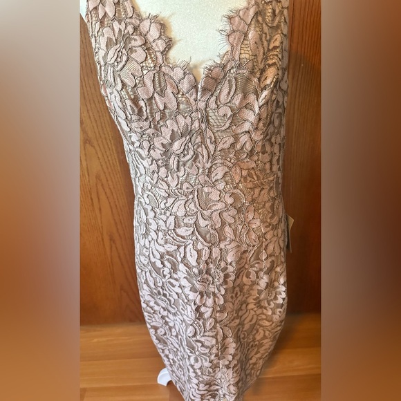 NWT Eliza J Womens Tulip Hem Dress Blush Pink Lace V Neck Lined Cocktail - Picture 5 of 16